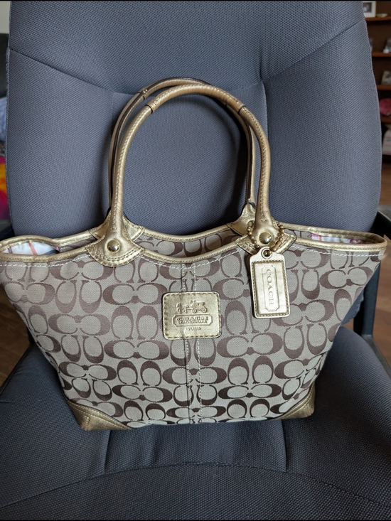 Coach Handbags - Coach Khaki And Gold Bleecker Tote Bag